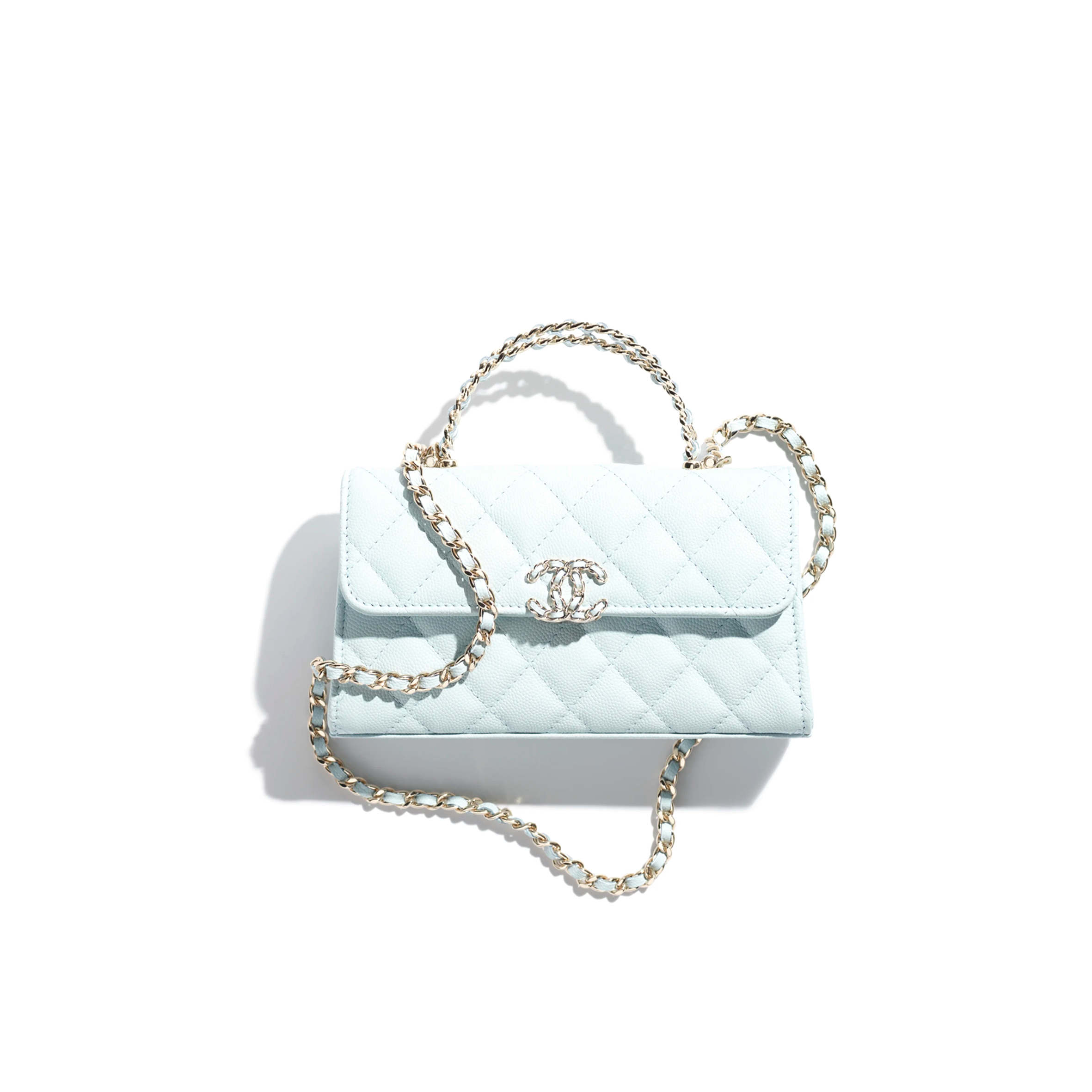 Ch*el master flap phone holder with chain grained shiny ap3238 (18*10*4.5cm)